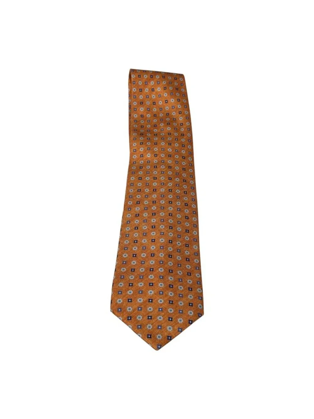 Robert Jensen Handmade Italy Silk Tie Orange Blue Geometric Medallion Necktie